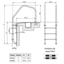 ESCALERA MODELO 1000 PARA REBOSADERO 2 PELDAÑOS LUXE+1 SEG.. 07515