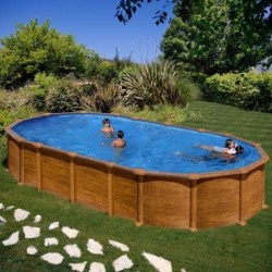 Piscina sobre suelo de acero con vigas enterradas decoración madera 610 x 375 x 132 cm. KITPROV6188WO
