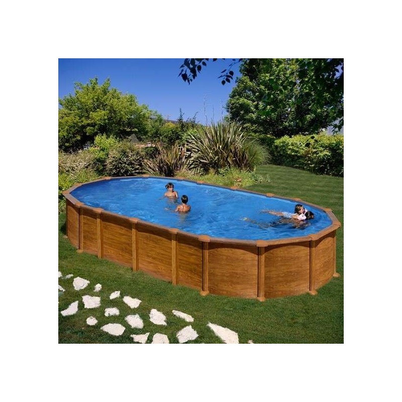Piscina sobre suelo de acero con vigas enterradas decoración madera 610 x 375 x 132 cm. KITPROV6188WO