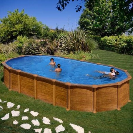 Piscina sobre suelo de acero con vigas enterradas decoración madera 610 x 375 x 132 cm. KITPROV6188WO