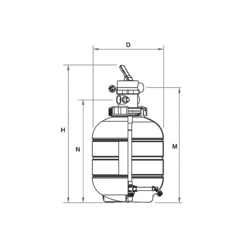 FILTRO MILLENIUM CON SALIDA TOP T/ZUNCHO 5500 L/H D.380 MM SAL. 1 1/2. 33814