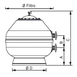 Filtro Vesubio Ø 450 Salida Lateral 1 1/2" Válvula Tornillos. 15785CP
