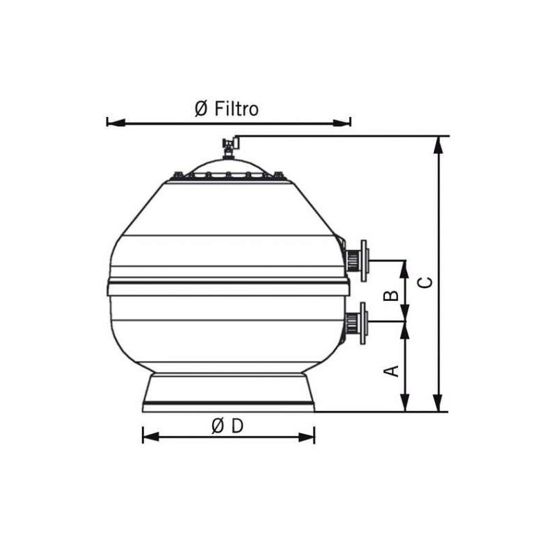 Filtro Vesubio Ø 450 Salida Lateral 1 1/2" Válvula Tornillos. 15785CP